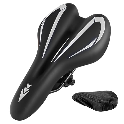Comfortable Gel Bike Seat with Extra Soft Cushion Padded.Ergonomic Bicycle Saddle Cushion with Waterproof PU Leather for Men Women,Fits Most Bikes