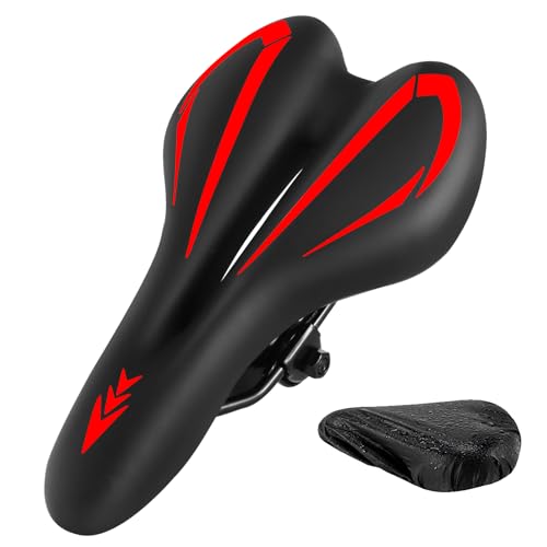 Comfortable Gel Bike Seat with Extra Soft Cushion Padded.Ergonomic Bicycle Saddle Cushion with Waterproof PU Leather for Men Women,Fits Most Bikes