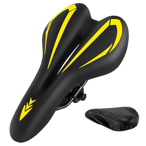 Comfortable Gel Bike Seat with Extra Soft Cushion Padded.Ergonomic Bicycle Saddle Cushion with Waterproof PU Leather for Men Women,Fits Most Bikes