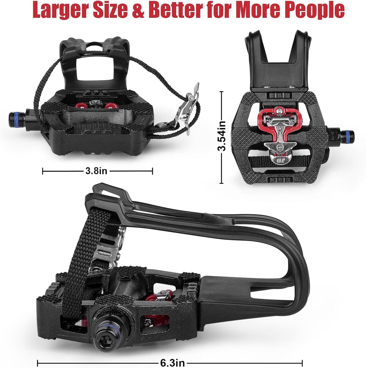 SPD Bike Pedals Delta Compatible 9/16'' with Toe Cages, Mountain Bike Peloton Pedals for Regular Shoes & Clipless Shoes, Bicycle Pedals Convert Look Delta Pedals to Dual Function Pedals