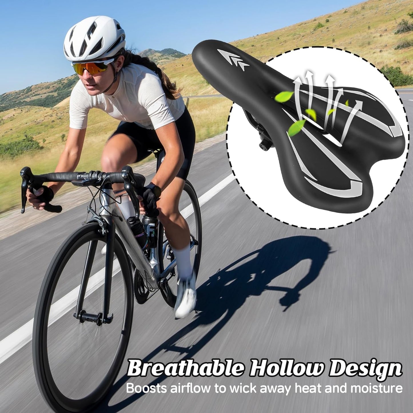 Comfortable Gel Bike Seat with Extra Soft Cushion Padded.Ergonomic Bicycle Saddle Cushion with Waterproof PU Leather for Men Women,Fits Most Bikes