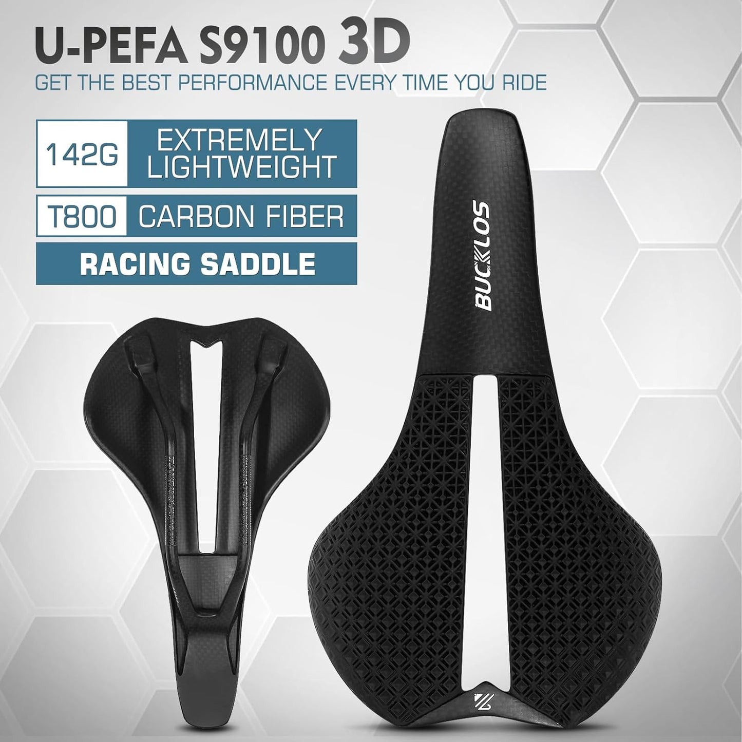 BUCKLOS 3D Printed Bike Saddle Road Bike Mountain Bike Seat Cushion,Full Carbon Fiber Mountain Bike Bicycle Saddle - Support Road MTB BMX and Gravel Bike