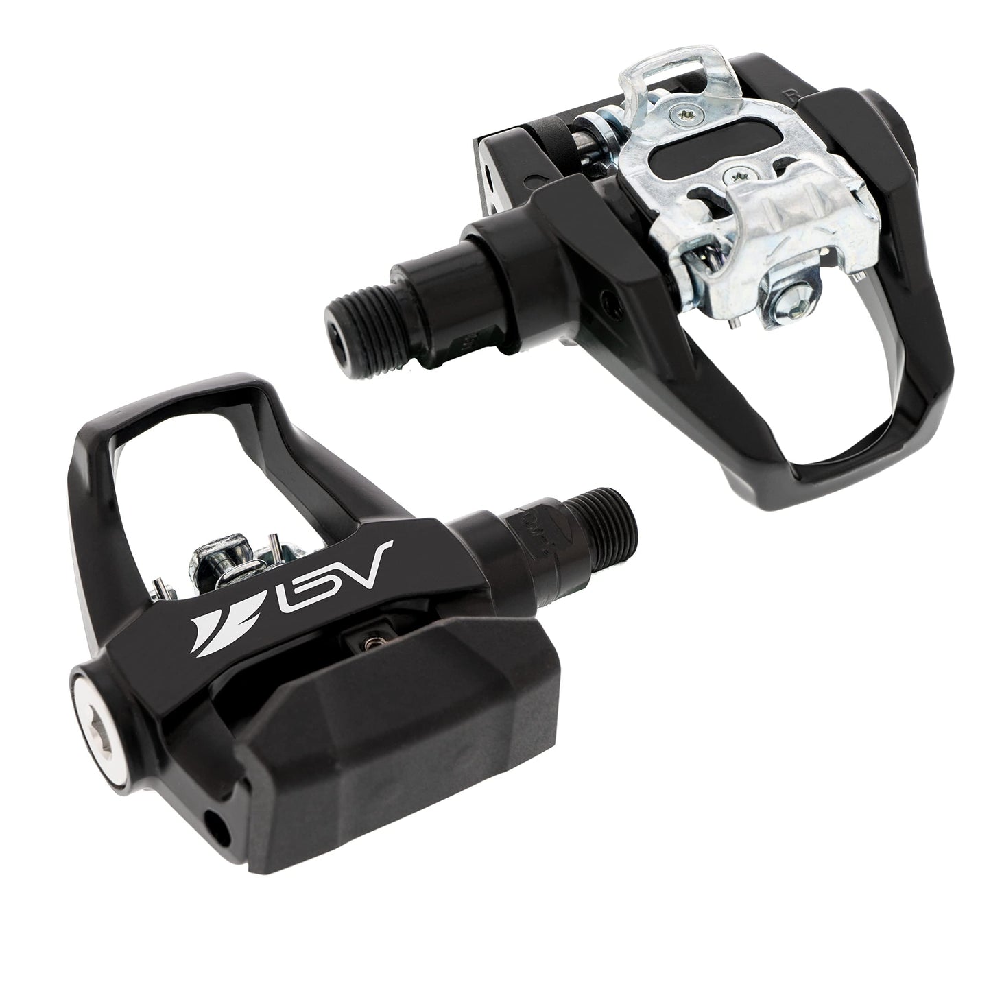 BV Bike Pedals Shimano SPD/Look Delta Compatible 9/16'' with Toe Clips - Peloton Pedals for Regular Shoes - Toe Cages for Peloton Bike - Exercise Bike Pedals - Universal Fit Bicycle Pedal