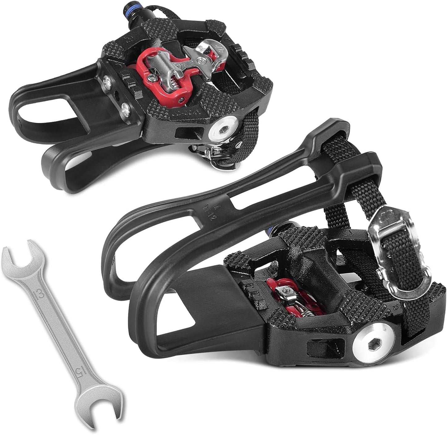 SPD Bike Pedals Delta Compatible 9/16'' with Toe Cages, Mountain Bike Peloton Pedals for Regular Shoes & Clipless Shoes, Bicycle Pedals Convert Look Delta Pedals to Dual Function Pedals