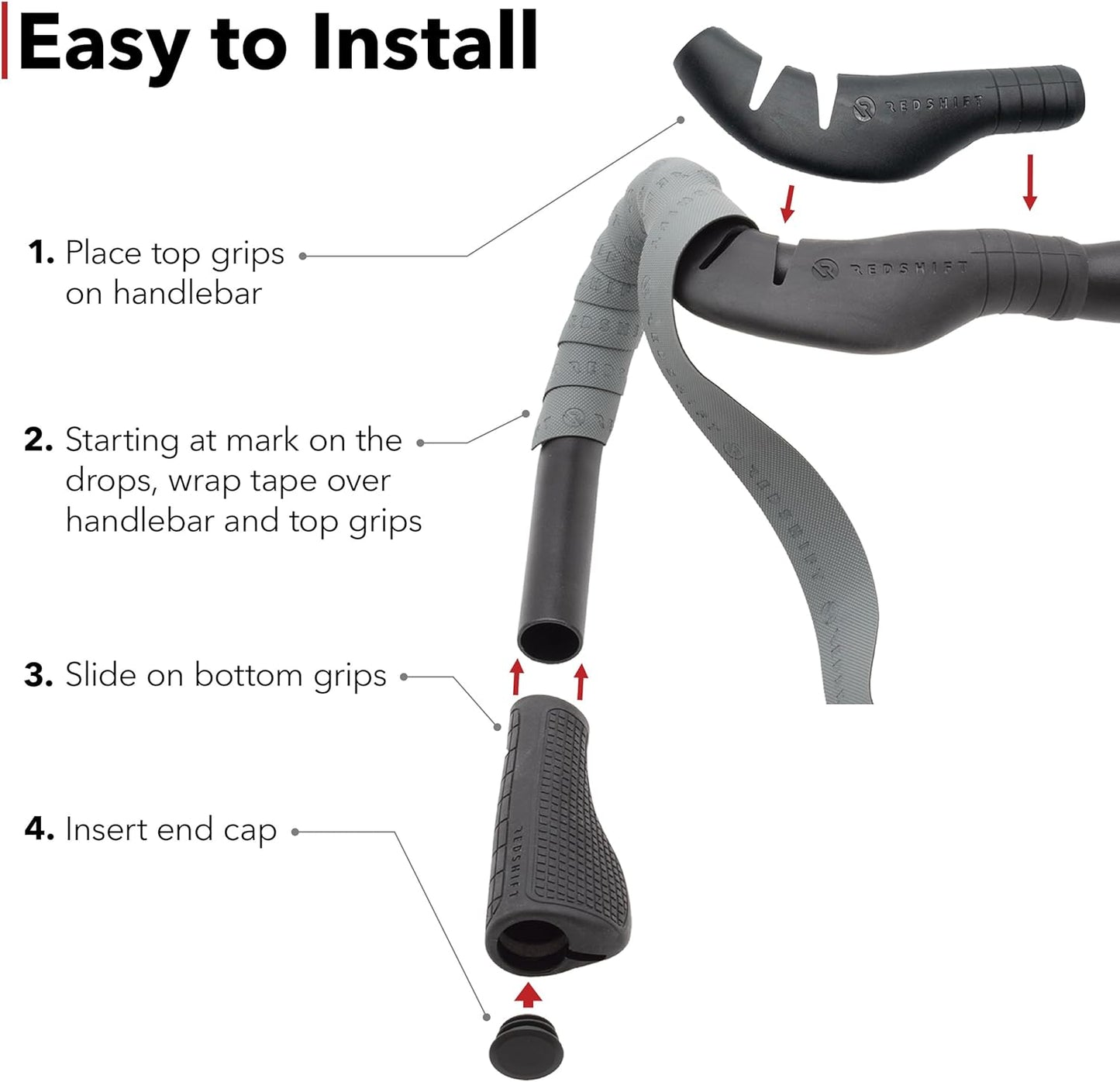 REDSHIFT Cruise Control Drop Bar Grips for Road Bike Handlebars, fits All Drop Bar Handlebars for Road, Gravel and Fixie Bicycles, Ergonomic Comfort Cycling Accessory