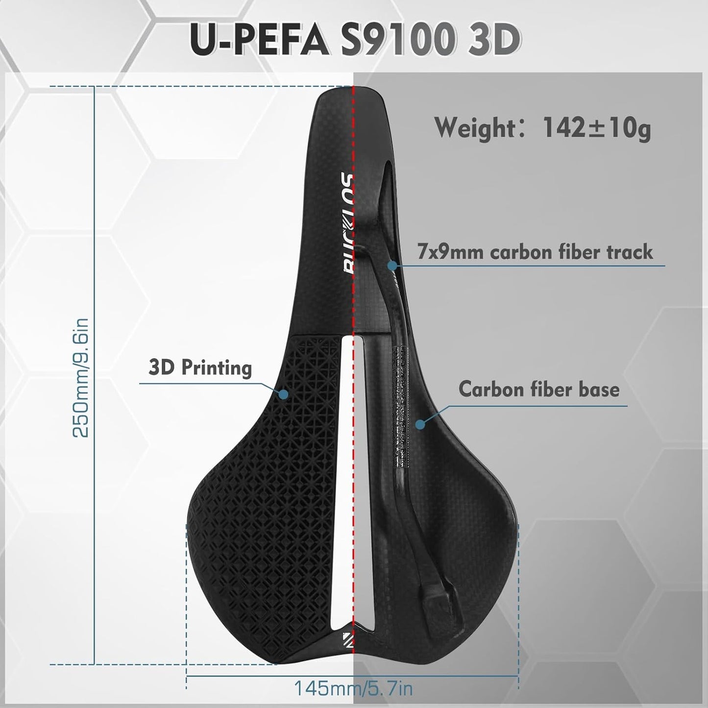 BUCKLOS 3D Printed Bike Saddle Road Bike Mountain Bike Seat Cushion,Full Carbon Fiber Mountain Bike Bicycle Saddle - Support Road MTB BMX and Gravel Bike