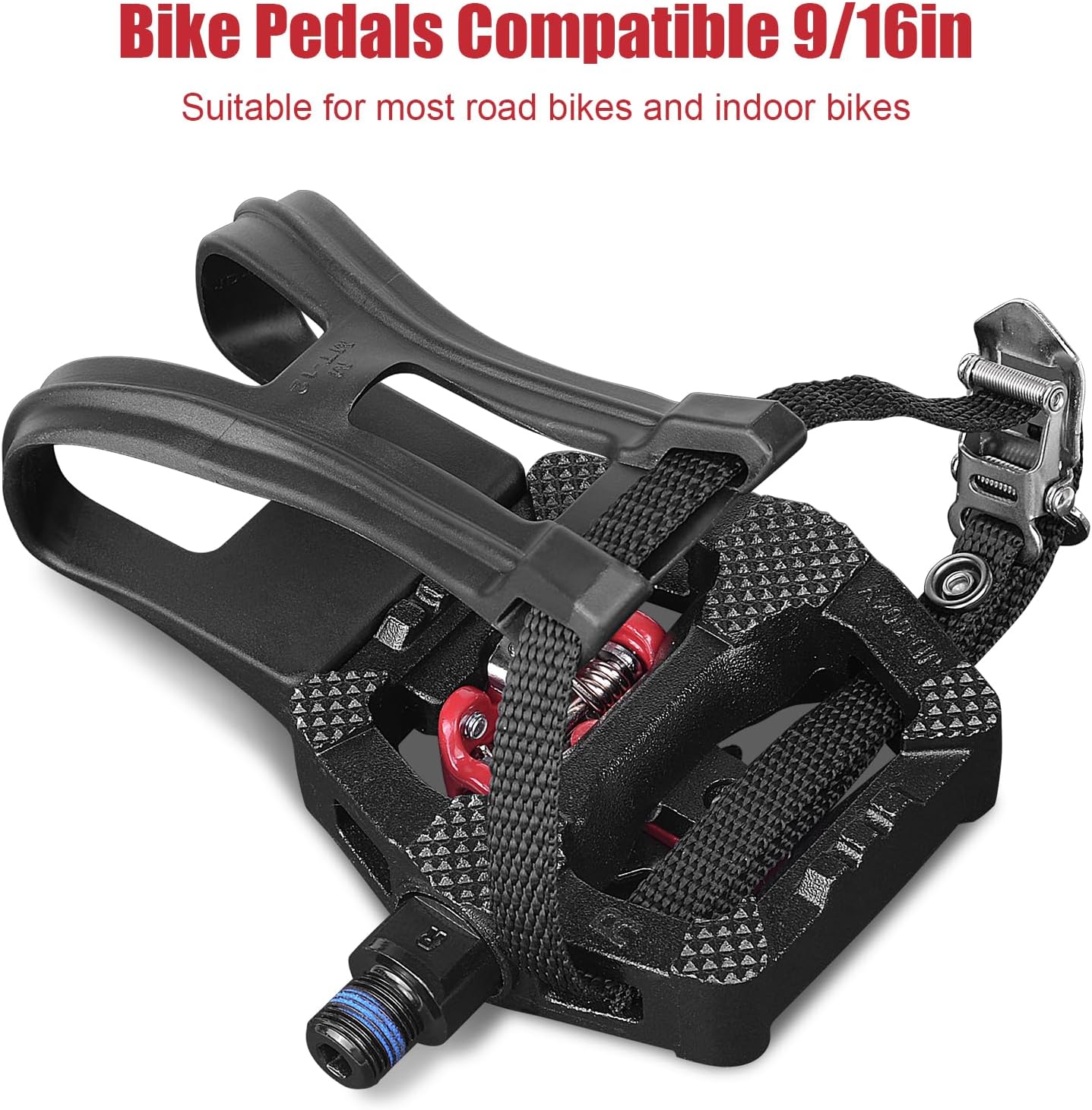 SPD Bike Pedals Delta Compatible 9/16'' with Toe Cages, Mountain Bike Peloton Pedals for Regular Shoes & Clipless Shoes, Bicycle Pedals Convert Look Delta Pedals to Dual Function Pedals