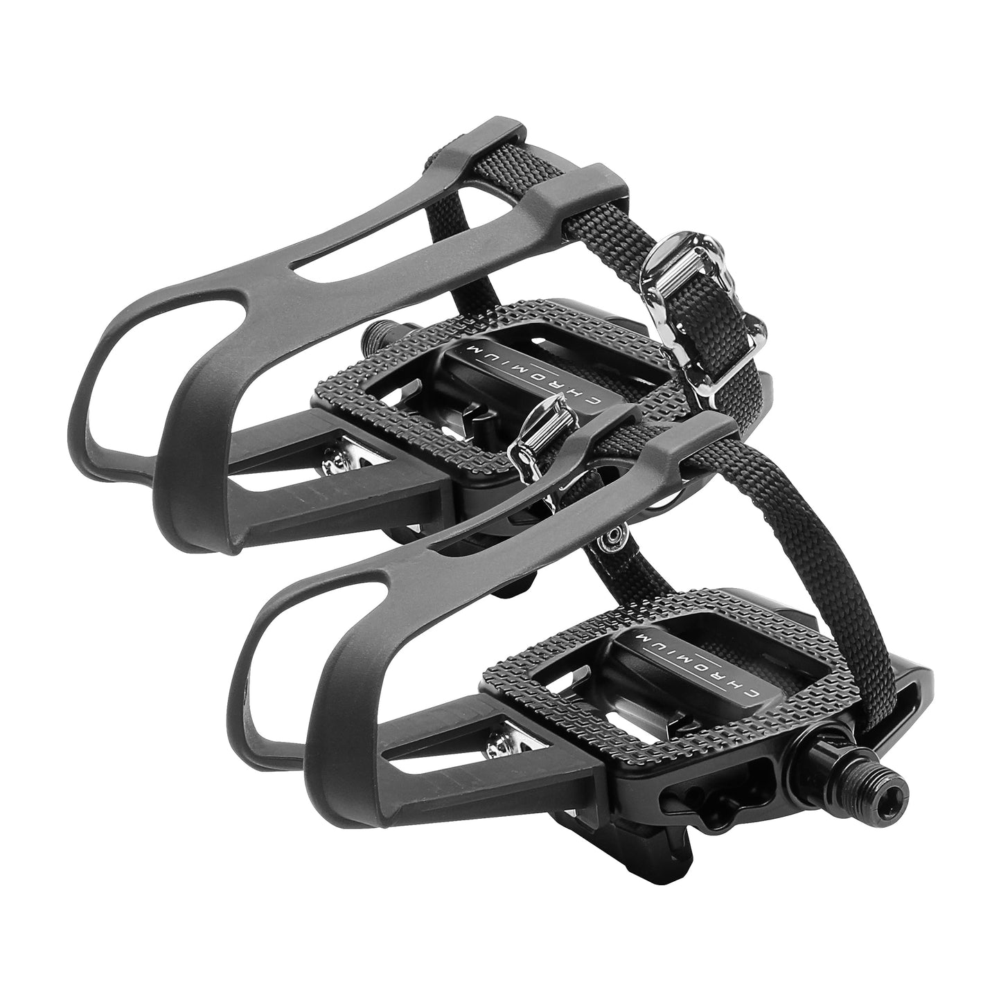 BV Bike Pedals Shimano SPD/Look Delta Compatible 9/16'' with Toe Clips - Peloton Pedals for Regular Shoes - Toe Cages for Peloton Bike - Exercise Bike Pedals - Universal Fit Bicycle Pedal