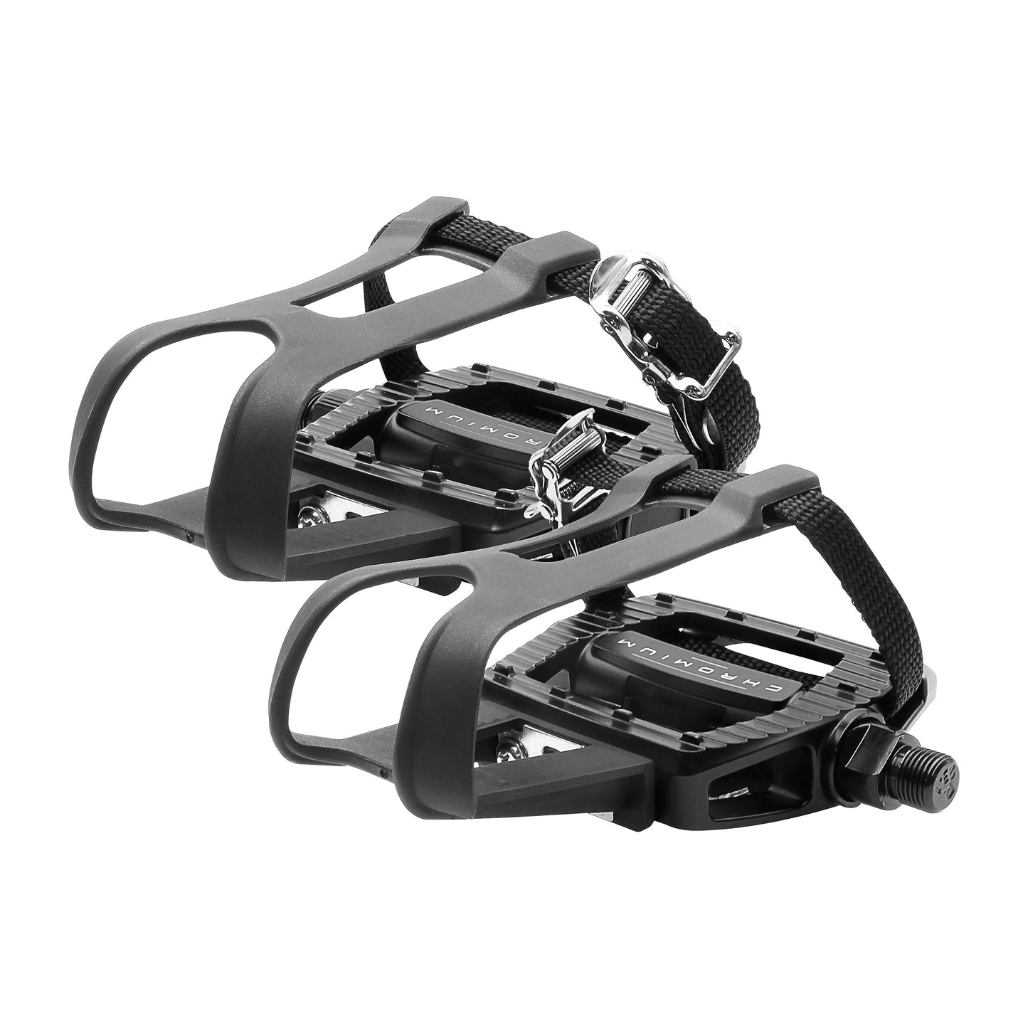 BV Bike Pedals Shimano SPD/Look Delta Compatible 9/16'' with Toe Clips - Peloton Pedals for Regular Shoes - Toe Cages for Peloton Bike - Exercise Bike Pedals - Universal Fit Bicycle Pedal