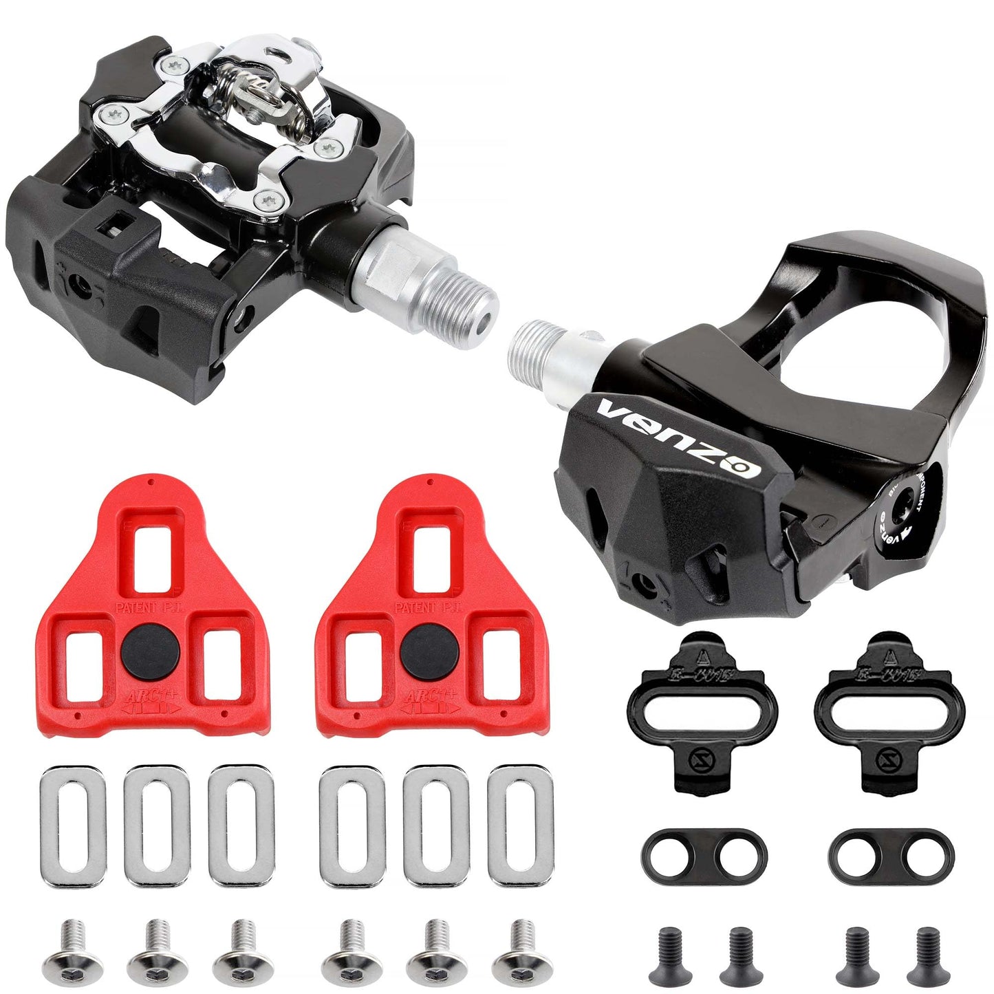 Venzo Sealed Fitness Exercise Indoor Bike Bicycle Pedals & Cleats - Compatible with Peloton, Look Delta & Shimano SPD - with Toe Cages Pedals Set or Cage Removal Tool for Indoor Fitness Exercise