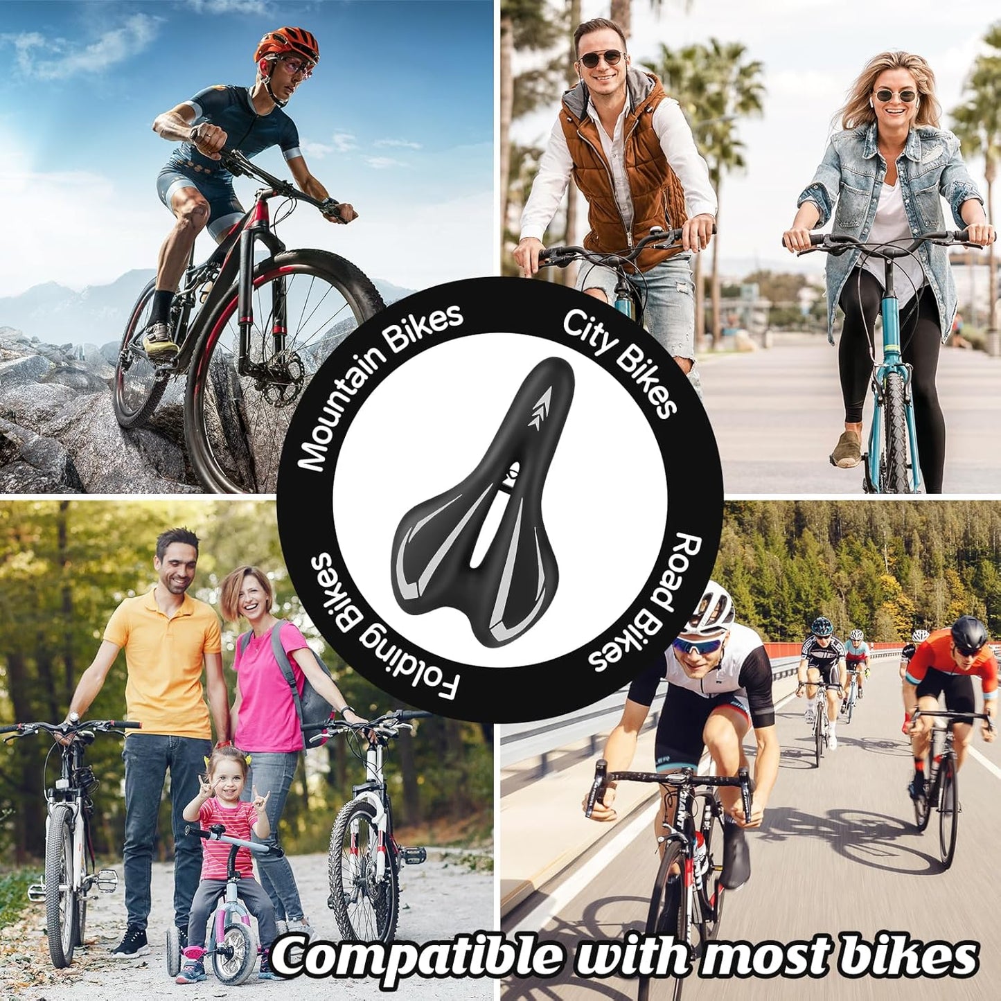 Comfortable Gel Bike Seat with Extra Soft Cushion Padded.Ergonomic Bicycle Saddle Cushion with Waterproof PU Leather for Men Women,Fits Most Bikes