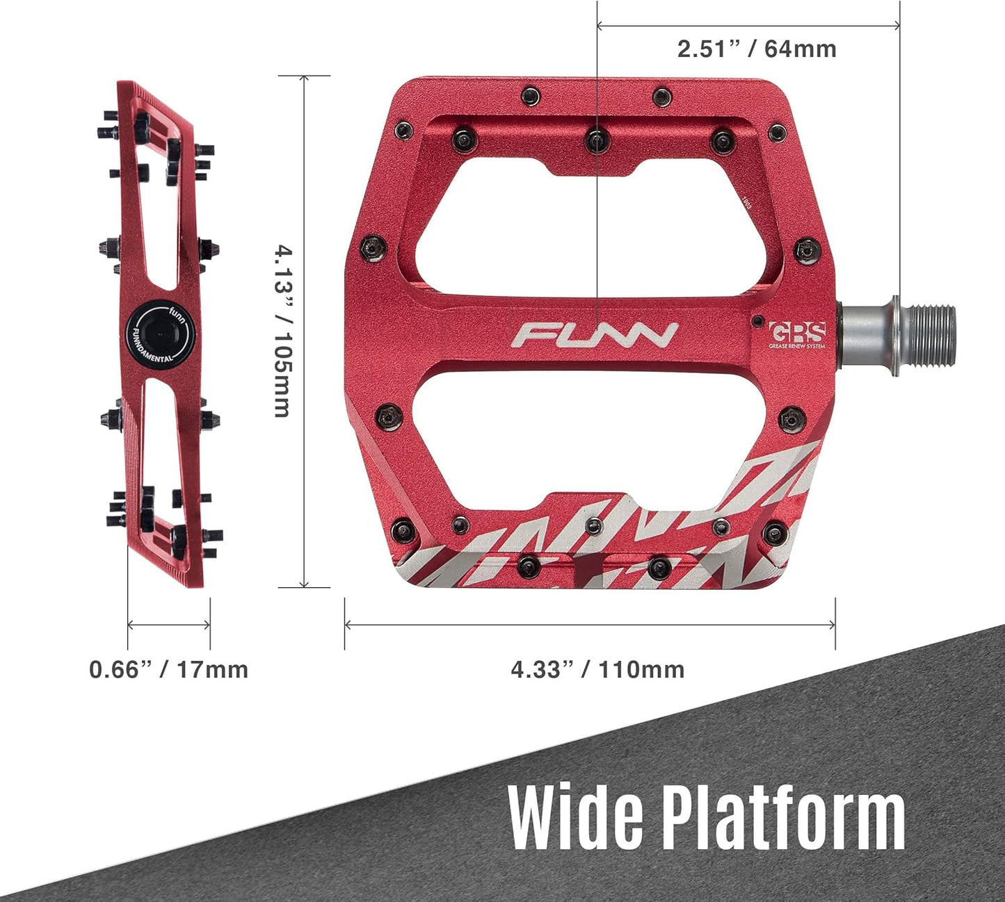 Funn Funndamental Flat Pedals - Wide Platform Bicycle Pedals for BMX/MTB Mountain Bike, Adjustable Grip for Outstanding Stability, 9/16-inch CrMo Axle