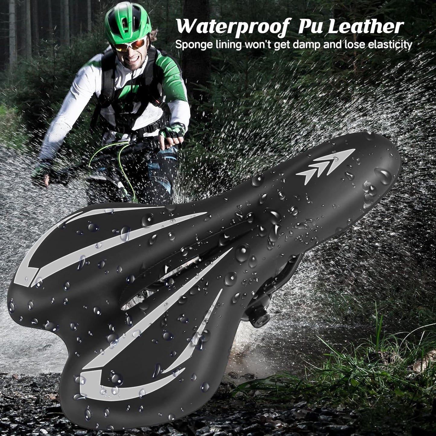 Comfortable Gel Bike Seat with Extra Soft Cushion Padded.Ergonomic Bicycle Saddle Cushion with Waterproof PU Leather for Men Women,Fits Most Bikes