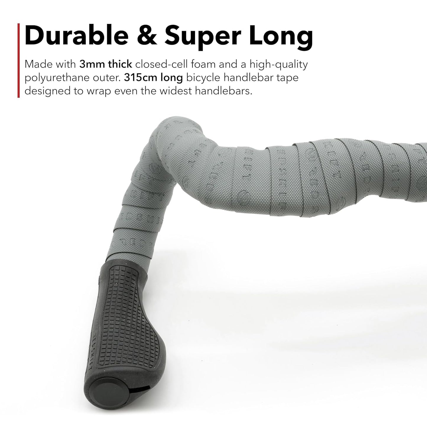 REDSHIFT Really Long Bike Handlebar Tape for Road Bikes, Gravel, Fixie Bicycles Drop Bar Handle Wrap, Ergonomic Comfort Cycling Accessory, 315cm Long, Grey Color