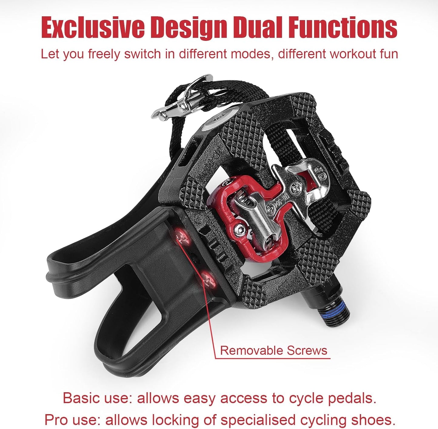 SPD Bike Pedals Delta Compatible 9/16'' with Toe Cages, Mountain Bike Peloton Pedals for Regular Shoes & Clipless Shoes, Bicycle Pedals Convert Look Delta Pedals to Dual Function Pedals