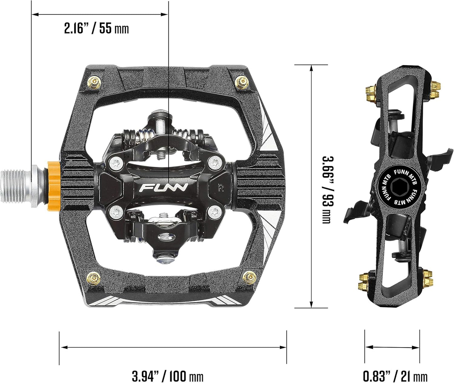 Funn Ripper Mountain Bike Clipless Pedals, Rocker Clip/Spring-Loaded Clip-in Mechanism, Compatible with SPD Cleats, 9/16" CrMo Axle Bicycle Pedals for MTB/Gravel Cycling
