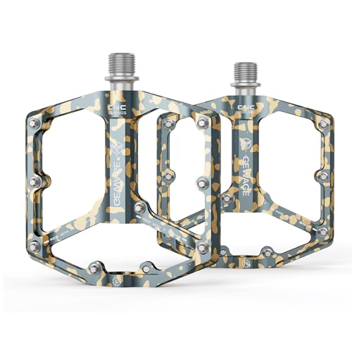 Road/Mountain Bike Pedals - 3 Bearings Bicycle Pedals - 9/16” CNC Machined Flat Pedals with Removable Anti-Skid Nails