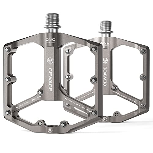 Road/Mountain Bike Pedals - 3 Bearings Bicycle Pedals - 9/16” CNC Machined Flat Pedals with Removable Anti-Skid Nails