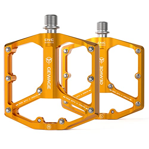 Road/Mountain Bike Pedals - 3 Bearings Bicycle Pedals - 9/16” CNC Machined Flat Pedals with Removable Anti-Skid Nails