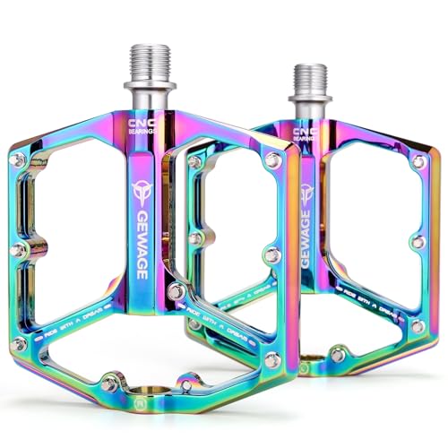 Road/Mountain Bike Pedals - 3 Bearings Bicycle Pedals - 9/16” CNC Machined Flat Pedals with Removable Anti-Skid Nails