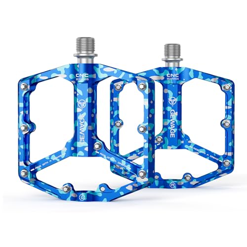 Road/Mountain Bike Pedals - 3 Bearings Bicycle Pedals - 9/16” CNC Machined Flat Pedals with Removable Anti-Skid Nails