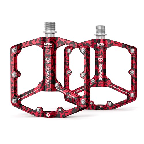 Road/Mountain Bike Pedals - 3 Bearings Bicycle Pedals - 9/16” CNC Machined Flat Pedals with Removable Anti-Skid Nails