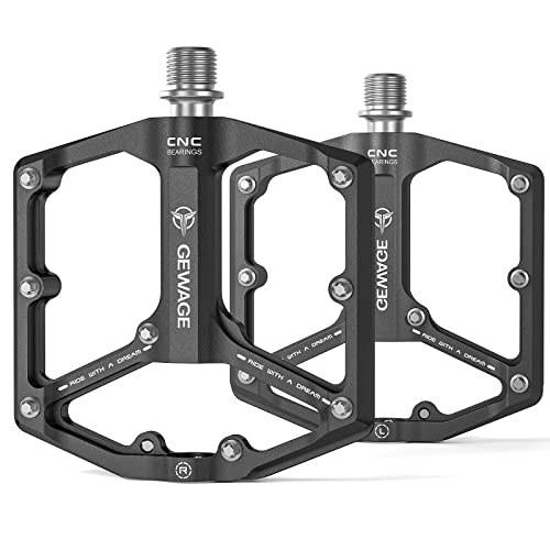 Road/Mountain Bike Pedals - 3 Bearings Bicycle Pedals - 9/16” CNC Machined Flat Pedals with Removable Anti-Skid Nails