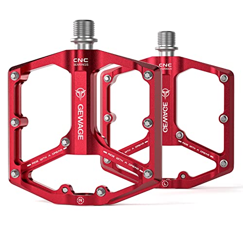 Road/Mountain Bike Pedals - 3 Bearings Bicycle Pedals - 9/16” CNC Machined Flat Pedals with Removable Anti-Skid Nails