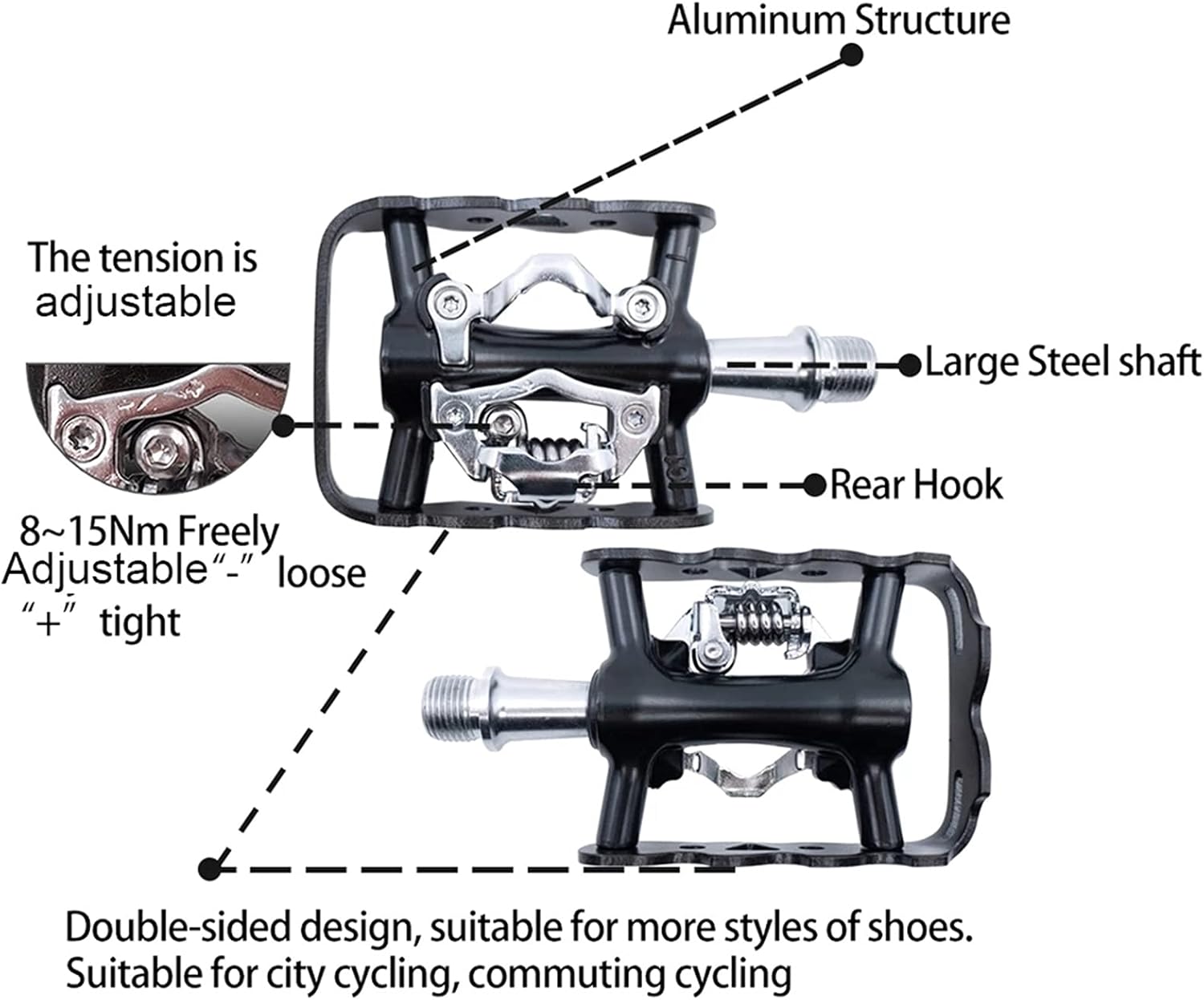 Bike Pedals,Bicycle Pedal, Mountain Double-Side Self Locking Cycling Bike Pedal with Structure Anti-Slip
