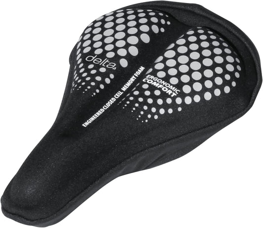 Memory Foam Comfort Saddle Cover by Delta Cycle, Medium, Black - for Exercise, Spin, Cruiser, Outdoor Bikes & Mountain Bikes - Easy to Mount & Non-Slip Backing Holds onto Any Seat - Ergonomic Design