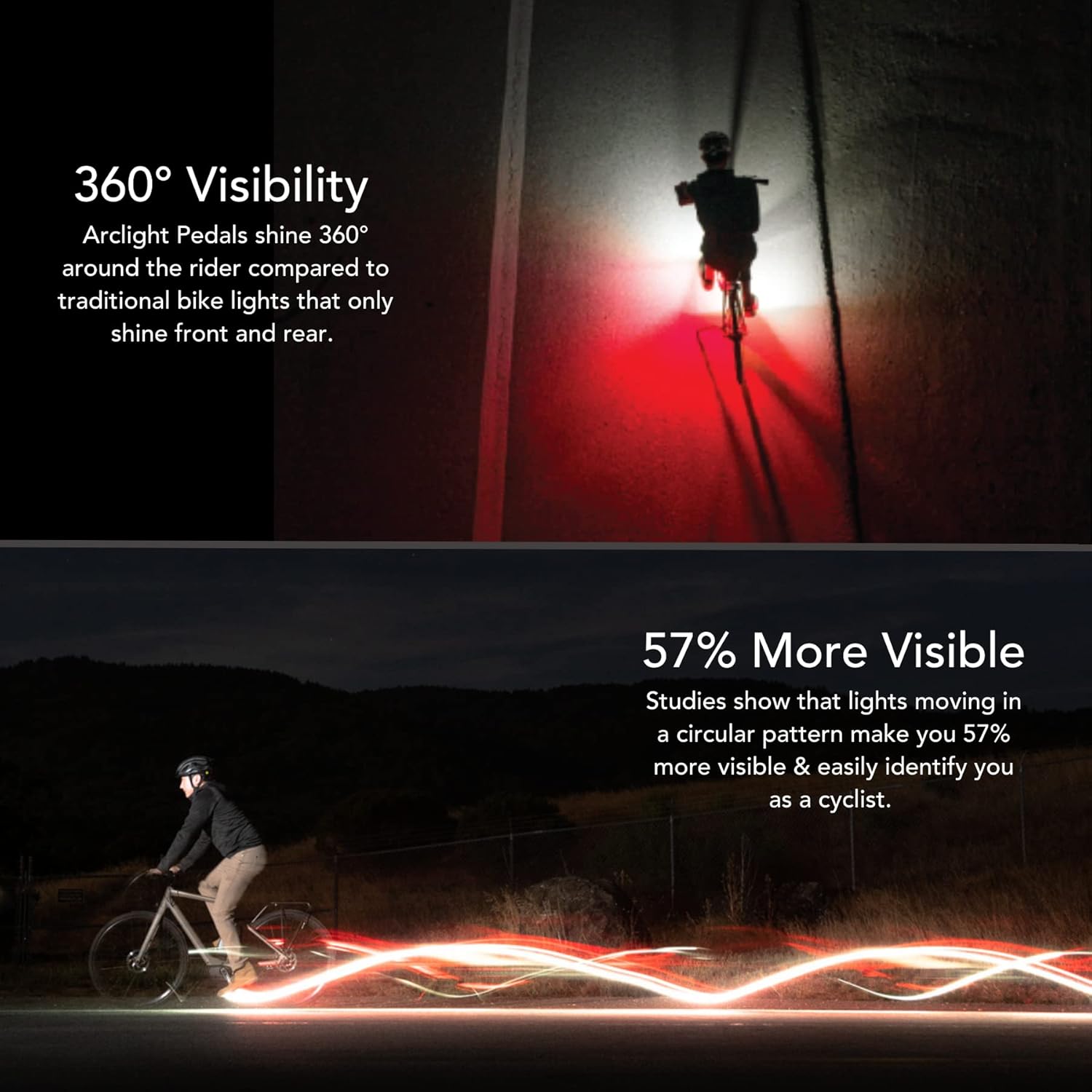 REDSHIFT ARCLIGHT PRO Flat Bicycle Pedals with LED Lights, Auto On-Off, 36+ hr Battery, USB Rechargeable, Weatherproof, Flat Aluminum Bike Pedal with 9/16in Steel Spindle and Traction Pins