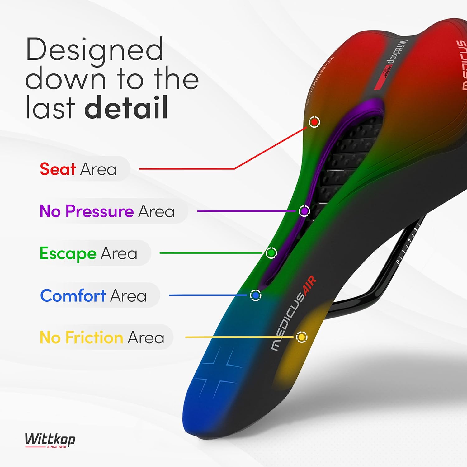 Wittkop Bike Seat I Bicycle Seat for Men and Women, Waterproof Bike Saddle with Innovative 5-Zone-Concept I Exercise Bike Seat for BMX, MTB & Road