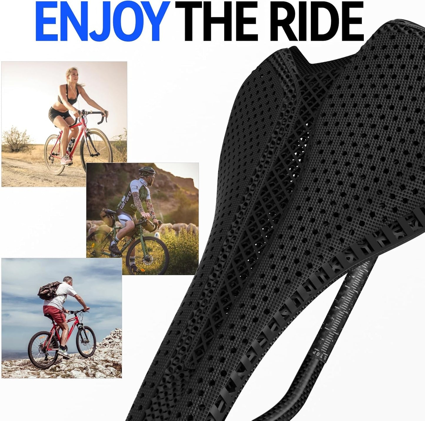 Bike Seat, 3D Printed Bike Saddle | Comfortable Bike Seat Cushion for Men and Women| Lightweight Carbon Fiber Bicycle Seat, Shock Absorbing and Breathable | Ideal for Road and Mountain Bikes