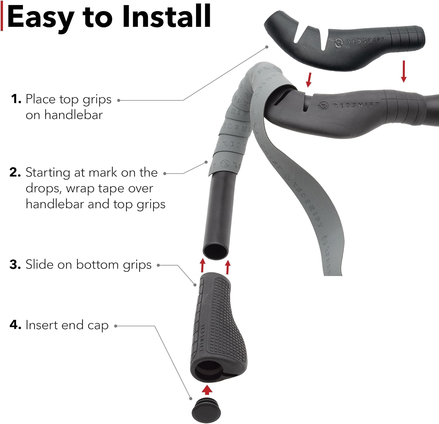 REDSHIFT Cruise Control Drop Bar Grips for Road Bike Handlebars, fits All Drop Bar Handlebars for Road, Gravel and Fixie Bicycles, Ergonomic Comfort Cycling Accessory