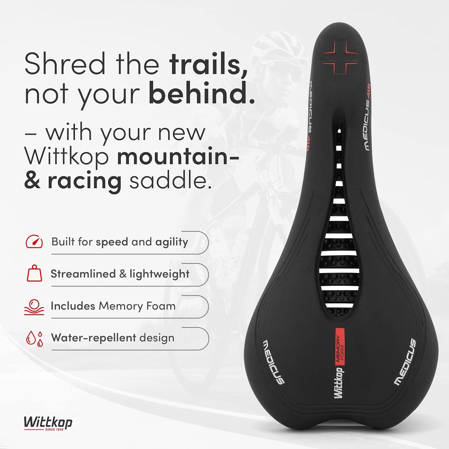 Wittkop Bike Seat I Bicycle Seat for Men and Women, Waterproof Bike Saddle with Innovative 5-Zone-Concept I Exercise Bike Seat for BMX, MTB & Road