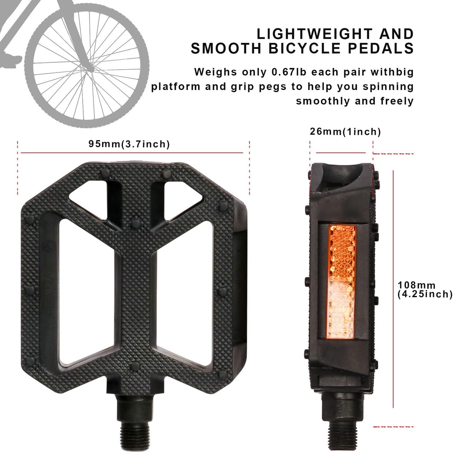 AVASTA Durable Bicycle Pedals,Two Thread Size（9/16”&1/2“）