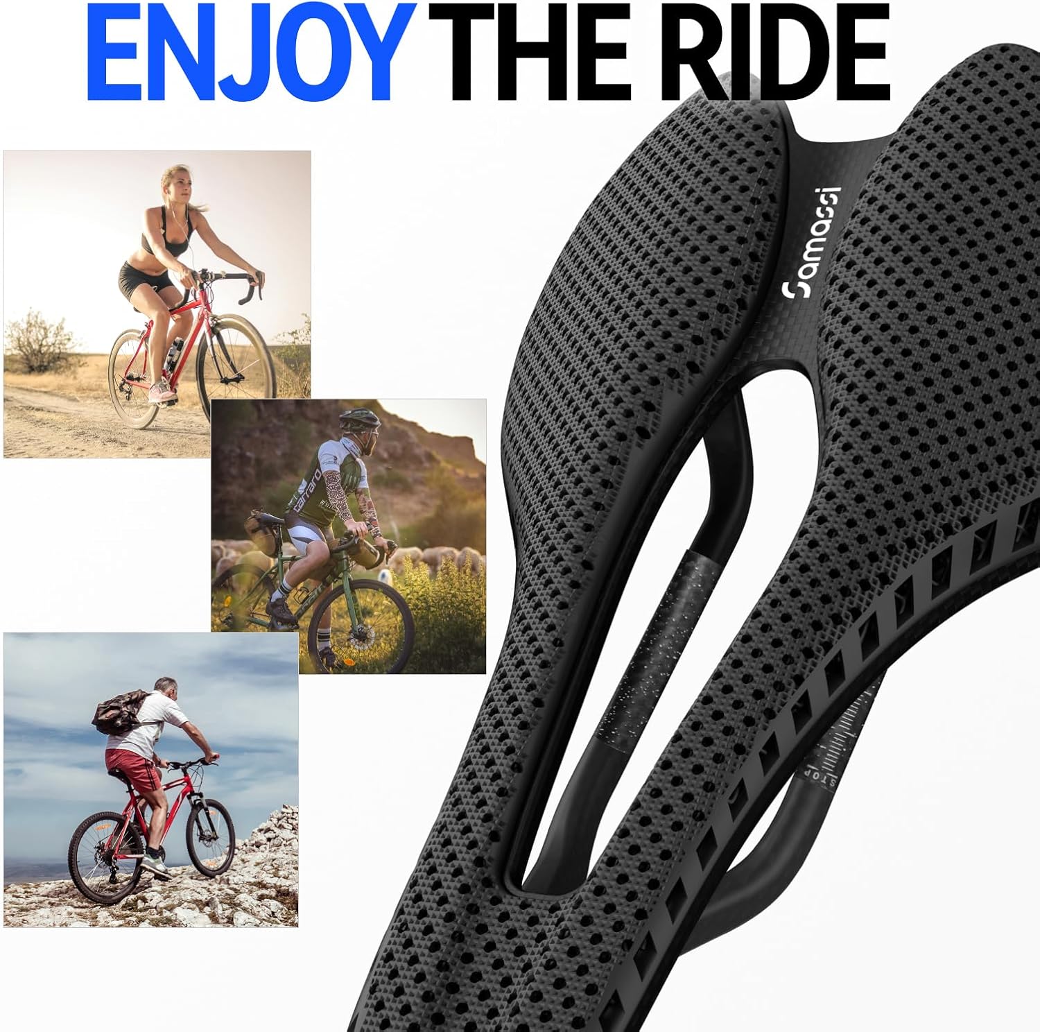 Bike Seat, 3D Printed Bike Saddle | Comfortable Bike Seat Cushion for Men and Women| Lightweight Carbon Fiber Bicycle Seat, Shock Absorbing and Breathable | Ideal for Road and Mountain Bikes