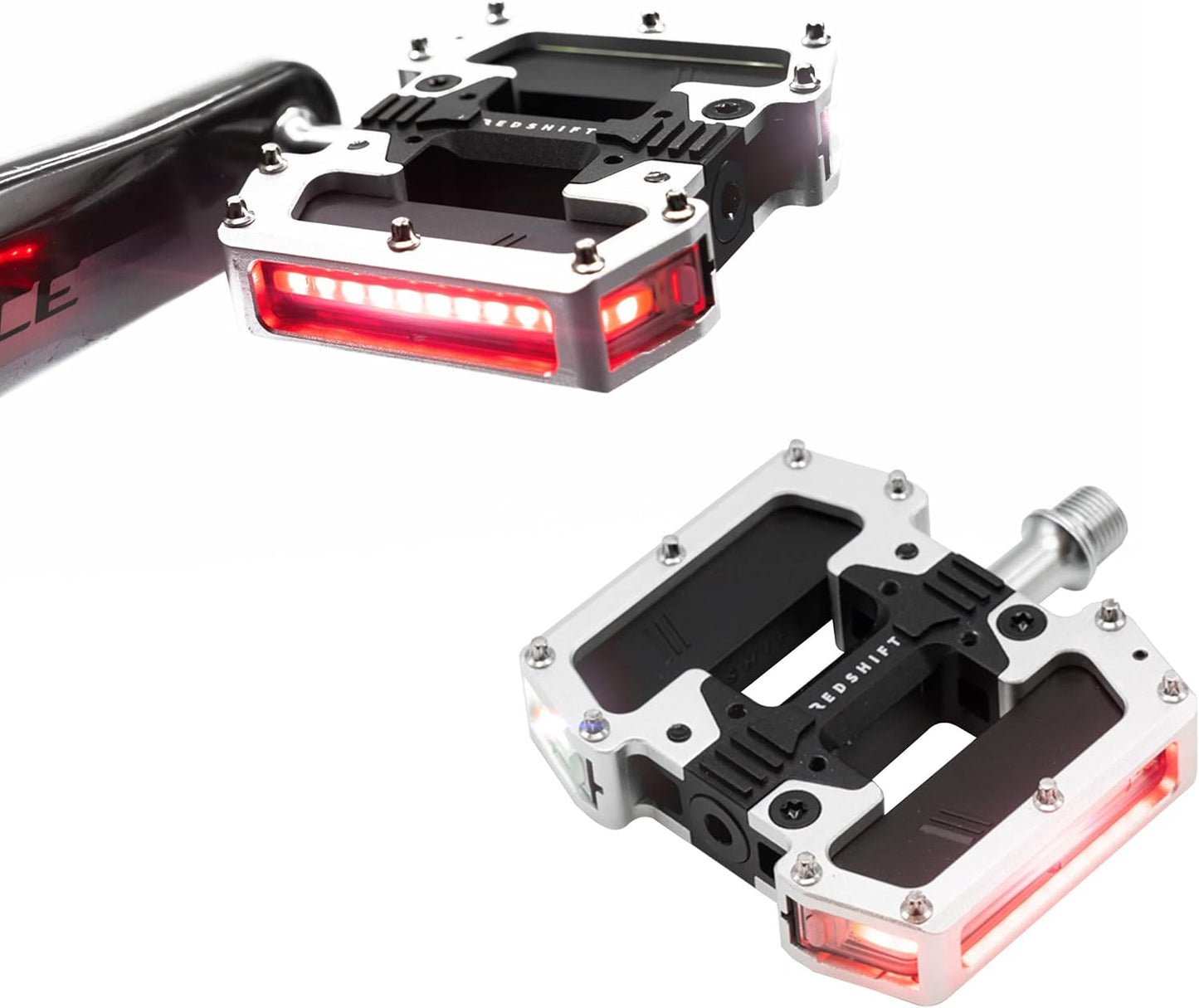 REDSHIFT ARCLIGHT PRO Flat Bicycle Pedals with LED Lights, Auto On-Off, 36+ hr Battery, USB Rechargeable, Weatherproof, Flat Aluminum Bike Pedal with 9/16in Steel Spindle and Traction Pins