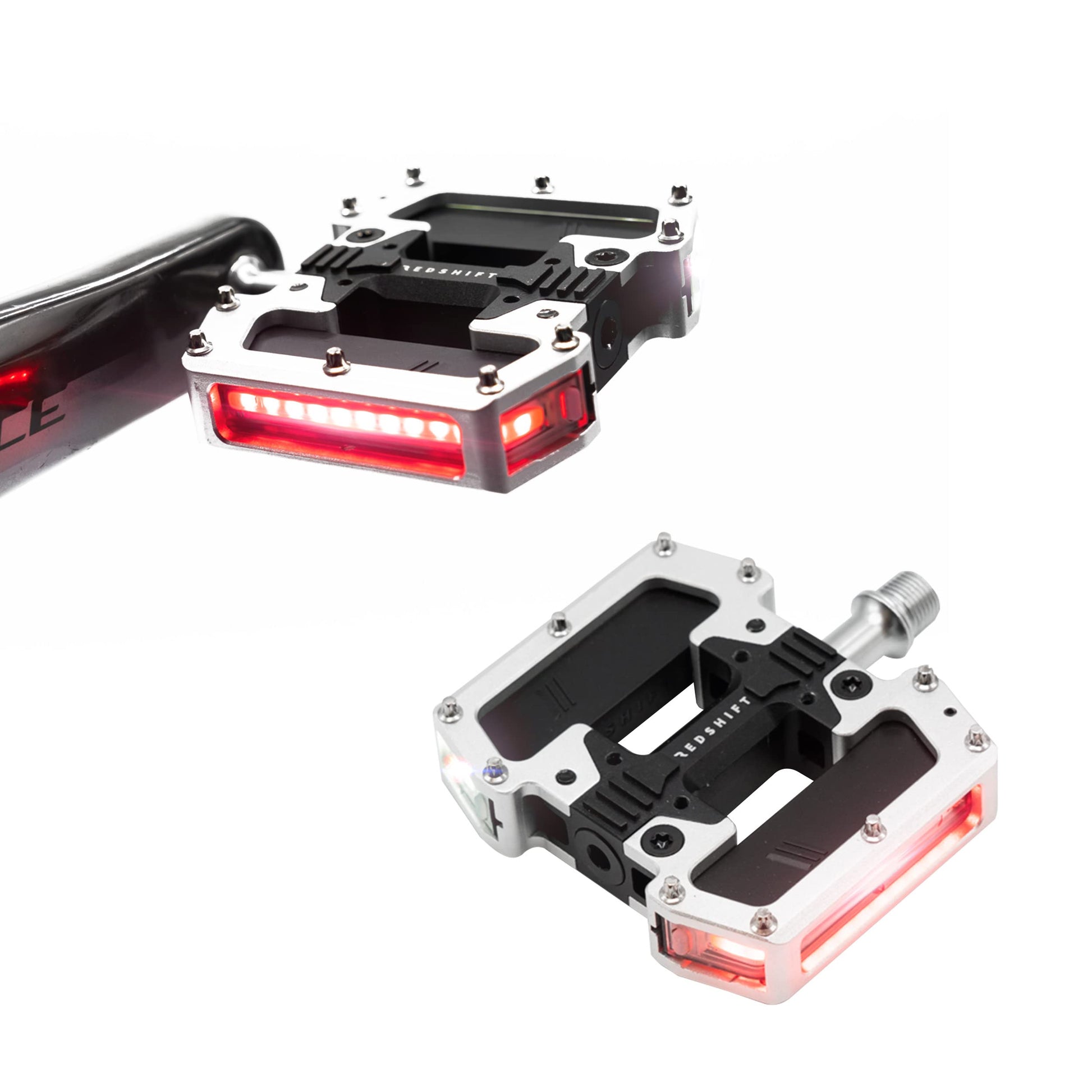 REDSHIFT ARCLIGHT PRO Flat Bicycle Pedals with LED Lights, Auto On-Off, 36+ hr Battery, USB Rechargeable, Weatherproof, Flat Aluminum Bike Pedal with 9/16in Steel Spindle and Traction Pins