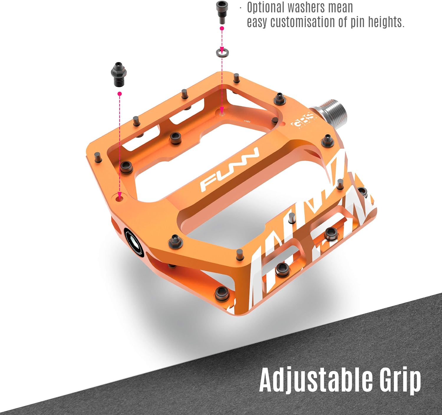 Funn Funndamental Flat Pedals - Wide Platform Bicycle Pedals for BMX/MTB Mountain Bike, Adjustable Grip for Outstanding Stability, 9/16-inch CrMo Axle