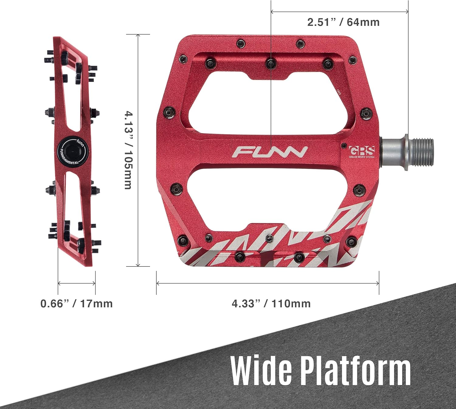 Funn Funndamental Flat Pedals - Wide Platform Bicycle Pedals for BMX/MTB Mountain Bike, Adjustable Grip for Outstanding Stability, 9/16-inch CrMo Axle