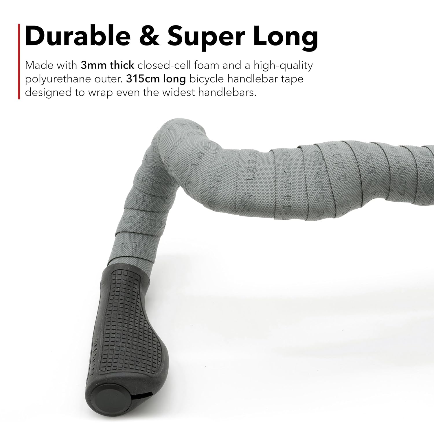REDSHIFT Really Long Bike Handlebar Tape for Road Bikes, Gravel, Fixie Bicycles Drop Bar Handle Wrap, Ergonomic Comfort Cycling Accessory, 315cm Long, Grey Color