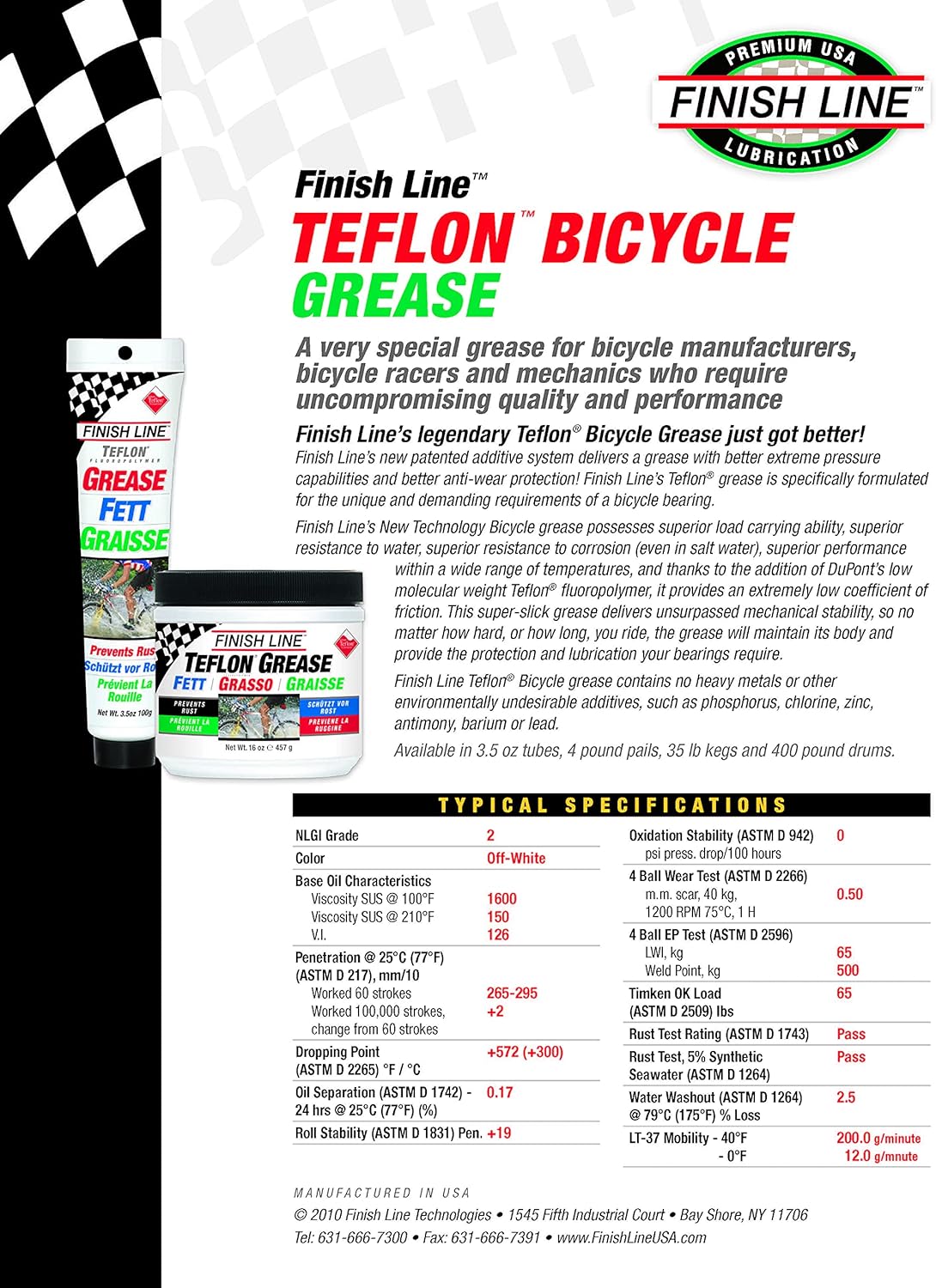 Finish Line Premium Grease made with Teflon Fluoropolymer, 3.5 Ounce